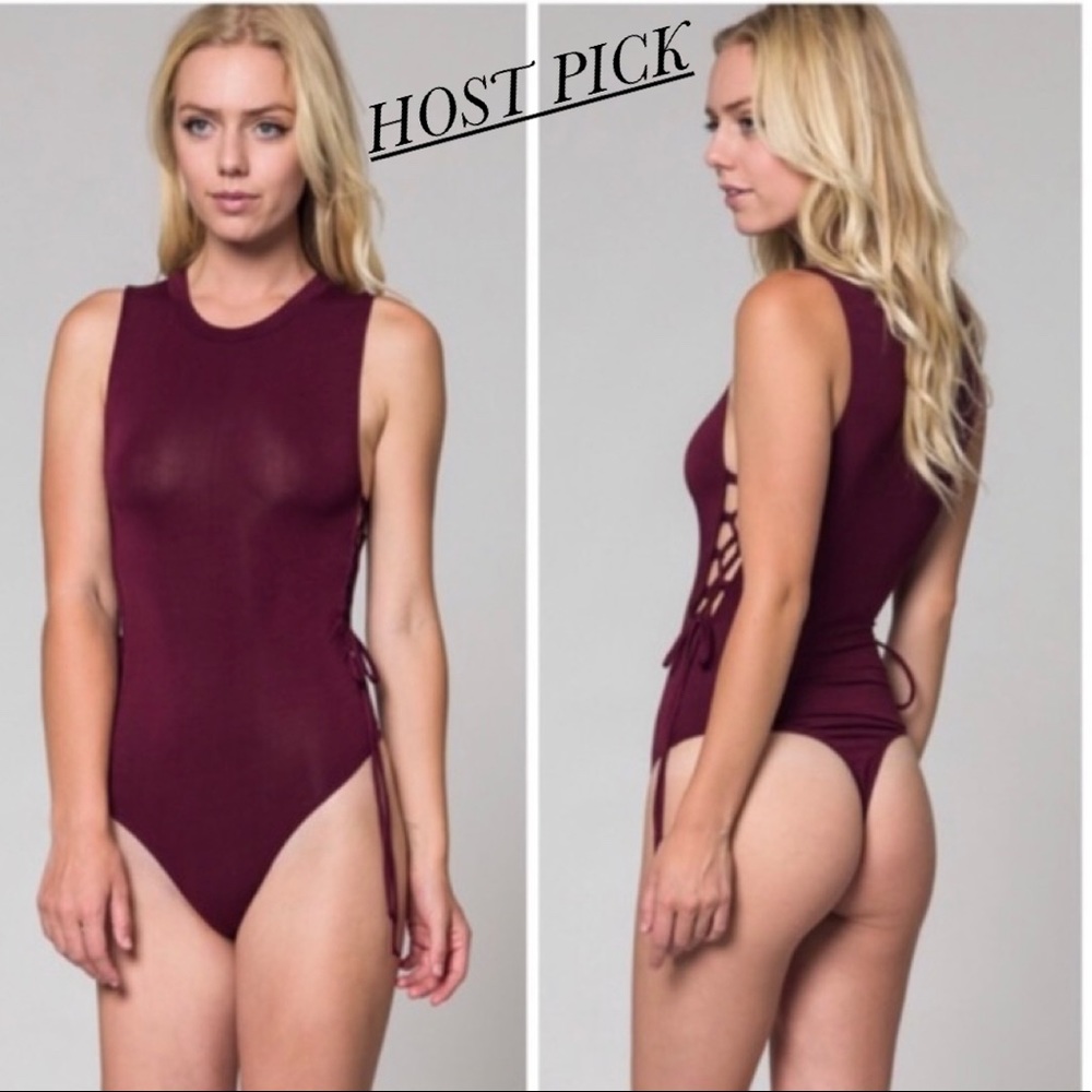 MAROON TIE UP BODYSUIT